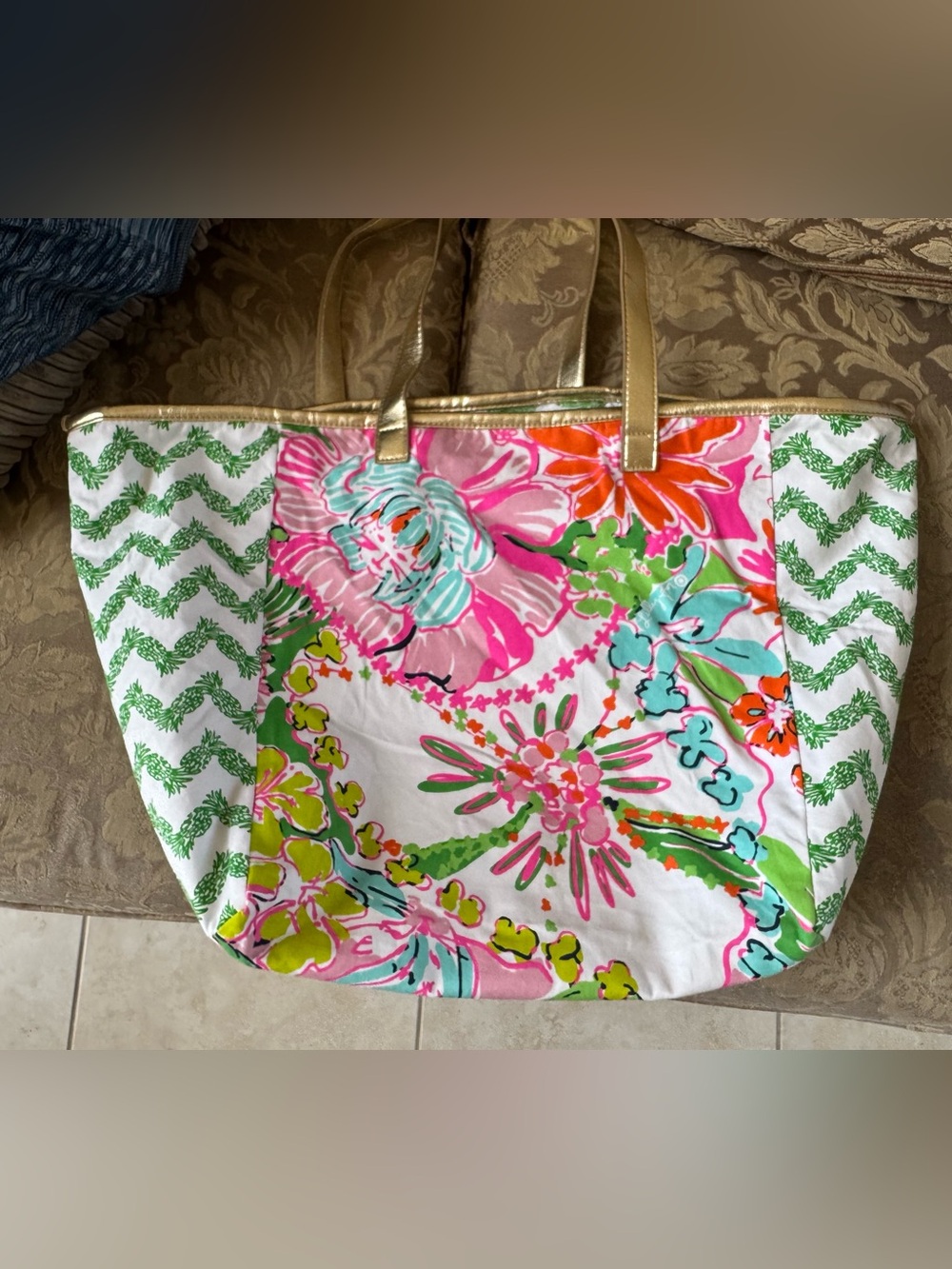 Lilly Pulitzer Floral Tote in Pink, Green & Orange
